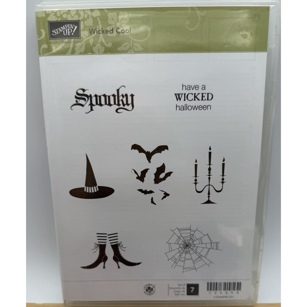 Stampin' Up! Wicked Cool Retired Stamp Set Halloween Set of 7 Witch Bats